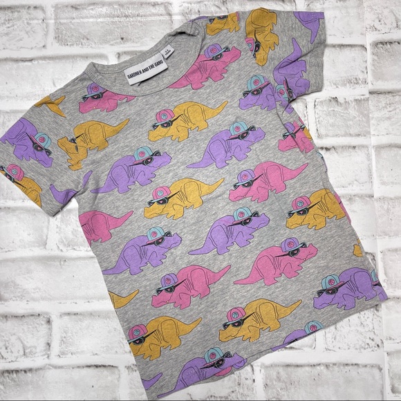 Gardner & the Gang dinosaur graphic t shirt short sleeve gray 2-3 - Picture 1 of 4